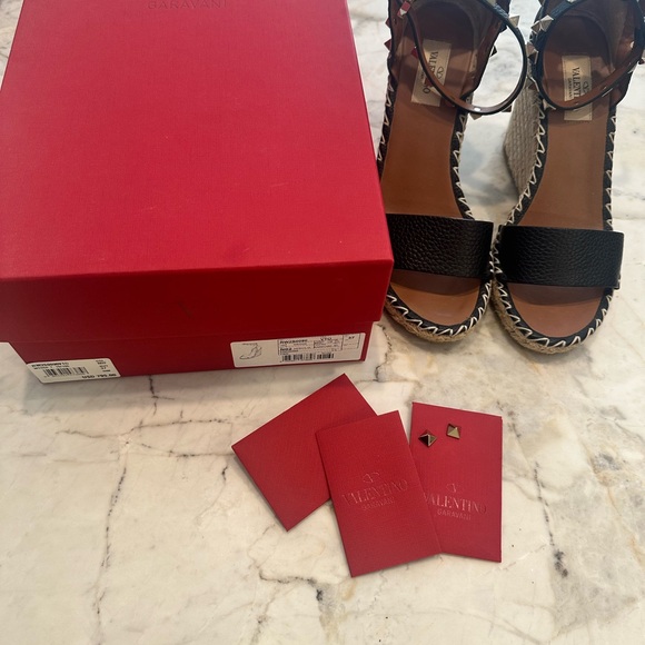 Valentino Shoes - Valentino Garavani Goldstud Black Espadrille Sandals